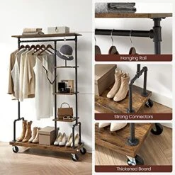 VASAGLE Clothes Rack, Clothing Garment Rack On Wheels, Rolling Clothes Organizer With 5-Tier, Industrial Pipe Style, Rustic Brown UHSR66BX -Songmics Furniture Shop 51GyA8Bxh2L