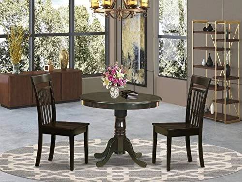 East West Furniture Wooden Dining Table Set- 4 Great Dining Room Chairs - A Lovely Round Dining Table- Faux Leather Seat And Cappuccino Finish Round Wooden Table 9 East West Furniture Wooden Dining Table Set- 4 Great Dining Room Chairs - A Lovely Round Dining Table- Faux Leather Seat And Cappuccino Finish Round Wooden Table - Image 9