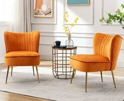 Shunzhi Velvet Accent Chairs Set Of 2 Modern Upholstered Slipper Chairs With Golden Legs Comfy Armless Wingback Side Chairs Corner Chair For Bedroom/Dining Room/Living Room/Office, Grey 24 Shunzhi Velvet Accent Chairs Set Of 2 Modern Upholstered Slipper Chairs With Golden Legs Comfy Armless Wingback Side Chairs Corner Chair For Bedroom/Dining Room/Living Room/Office, Grey -Songmics Furniture Shop 51HAdUqgEJL. AC
