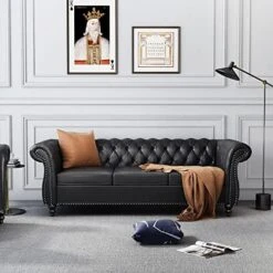 Chesterfield Loveseat, Modern Leather Sofa Tufted Couch 2 Seater With Rolled Arms And Nailhead For Living Room, Bedroom, Office, Apartment (Black) -Songmics Furniture Shop 51HBS48BOL. AC