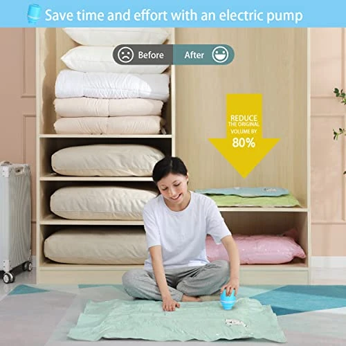 Vacuum Storage Bag With Electric Pump,10-Pack Space Saving Bag,Vacuum Compression Bag For Travel And Home For Quilts,Blankets,Clothes,Pillows. (Blue Pump) 2 Vacuum Storage Bag With Electric Pump,10-Pack Space Saving Bag,Vacuum Compression Bag For Travel And Home For Quilts,Blankets,Clothes,Pillows. (Blue Pump) - Image 2