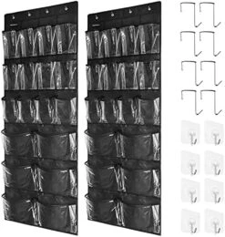 TidyMaster 2 Pack Extra Large Hanging Crystal Clear Over Door Shoe Organizers,closet Shoe Organizer Shoe Rack Organizer Shoe Storage,12+6Pockets,8+8Hooks,Gray (59"x 21.6") -Songmics Furniture Shop 51HHZKgNQZL. AC