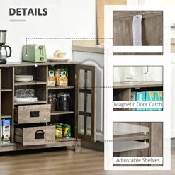HOMCOM Sideboard Buffet Cabinet, Glass Door Kitchen Cabinet, Coffee Bar Cabinet With Storage Drawers & Adjustable Shelves For Living Room, Gray -Songmics Furniture Shop 51HNMdHrCqL