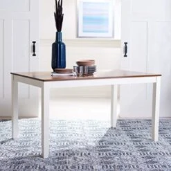 Safavieh Home Collection Silio White And Natural Rectangle Dining Table, 0