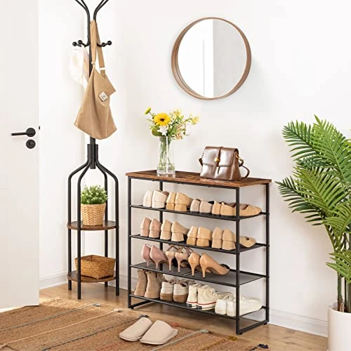 HOOBRO Shoe Rack, 5-Tier Shoe Storage Unit, Shoe Organizer Shelf For 16-20 Pairs, Saving Space, Durable And Stable, For Entryway, Hallway, Closet, Dorm Room, Industrial, Rustic Brown BF58XJ01 2 HOOBRO Shoe Rack, 5-Tier Shoe Storage Unit, Shoe Organizer Shelf For 16-20 Pairs, Saving Space, Durable And Stable, For Entryway, Hallway, Closet, Dorm Room, Industrial, Rustic Brown BF58XJ01 - Image 2