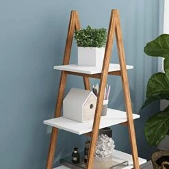 Ladder Shelf Bookcase, Bamboo Ladder Shelving Unit, Plant Stand, Wood Oxford “A” Frame Ladder Display Bookshelf (4 Tiers) -Songmics Furniture Shop 51HY2zftDnL