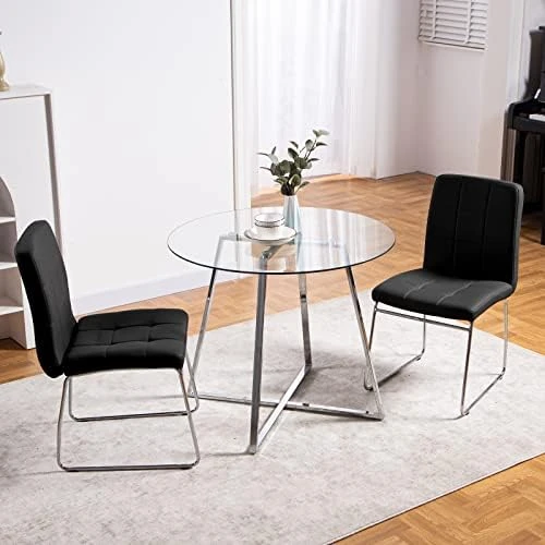 Bacyion Dining Table Set For 4 Person - Tempered Glass Table And PU Leather Chairs -Modern Kitchen Table And Chairs Set For Home, Kitchen, Living Room, Breakfast Nook (White) 14 Bacyion Dining Table Set For 4 Person - Tempered Glass Table And PU Leather Chairs -Modern Kitchen Table And Chairs Set For Home, Kitchen, Living Room, Breakfast Nook (White) - Image 14