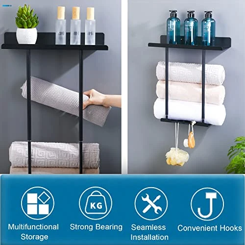 Towel Racks For Bathroom,Retractable Wall Mounted Rolled Towels Holder With Metal Shelf & Hooks, Retractable Bathroom Towel Storage Rack Shelf For Rolled Washcloths Towels Small Bathroom Storage Decor 3 Towel Racks For Bathroom,Retractable Wall Mounted Rolled Towels Holder With Metal Shelf & Hooks, Retractable Bathroom Towel Storage Rack Shelf For Rolled Washcloths Towels Small Bathroom Storage Decor - Image 3