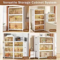 Jacriah Plastic Storage Bins With Lids, 4-Layer Folding Storage Box With Doors For Closet Organizer, 16 Gallon Collapsible Storage Bins With Wheels, Stackable Plastic Storage Containers For Organizing -Songmics Furniture Shop 51HcDvuiHdL