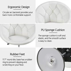 Yaheetech Round Tufted Back Chair Living Room Chair Contemporary Height Adjustable Vanity Chair 360° Swivel Accent Chair Modern Look, White -Songmics Furniture Shop 51HfLxVkKaL