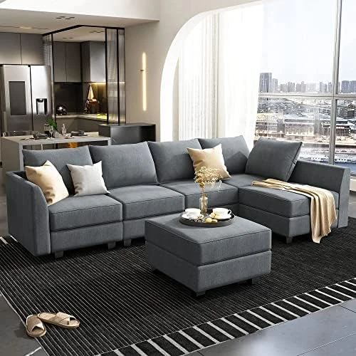 HONBAY Oversized Sectional Sofa With Wide Chaise Reversible Sectional Modular Sofa Couch With Ottomans U Shaped Corner Sectional With Storage For Living Room, Office, Spacious Space,Grey 14 HONBAY Oversized Sectional Sofa With Wide Chaise Reversible Sectional Modular Sofa Couch With Ottomans U Shaped Corner Sectional With Storage For Living Room, Office, Spacious Space,Grey - Image 14