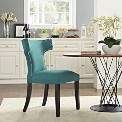 Modway Curve Mid-Century Modern Upholstered Fabric With Nailhead Trim In Teal, One Chair