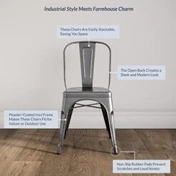 BELLEZE Metal Dining Chairs Set Of 4, Stackable Metal Chairs Industrial Vintage Farmhouse Chairs With Detachable Backrest, Weather Resistant Tolix Chair For Indoor Outdoor - Alexander (Gunmetal) -Songmics Furniture Shop 51HkulmZfZL