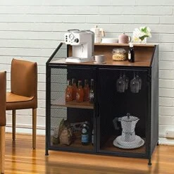 NSdirect Metal Coffee Bar Storage Cabinet, Industrial Bar Cabinet With Metal Mesh Doors, Coffee Bar Sideboard For Wines And Liquors, 33 Inch, With Wine Rack -Songmics Furniture Shop 51Hndll7q5L