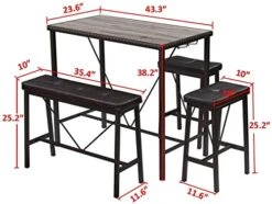 O&K FURNITURE Bar Table And Chairs Set Of 4, Industrial Dining Table Set With Glass Holder, Kitchen Table With Upholstered Bench And Stools, Counter Height Pub Table Set For Small Space(Gray) 8 O&K FURNITURE Bar Table And Chairs Set Of 4, Industrial Dining Table Set With Glass Holder, Kitchen Table With Upholstered Bench And Stools, Counter Height Pub Table Set For Small Space(Gray) -Songmics Furniture Shop 51HoXIqNKcL