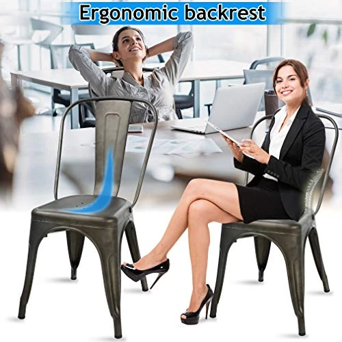 Metal Dining Chairs Indoor-Outdoor Stackable Chic Restaurant Side Bistro Chair Set Of 4, 18 Inch Seat Height, 330LBS Weight Capacity Cafe Tolix Kitchen Farmhouse Pub Trattoria Industrial Bar Chairs 4 Metal Dining Chairs Indoor-Outdoor Stackable Chic Restaurant Side Bistro Chair Set Of 4, 18 Inch Seat Height, 330LBS Weight Capacity Cafe Tolix Kitchen Farmhouse Pub Trattoria Industrial Bar Chairs - Image 4