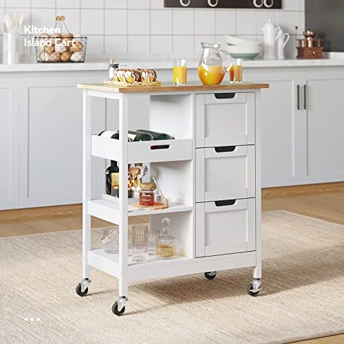 YITAHOME Kitchen Island Cart With Storage, Kitchen Cart For Home, Rolling Serving Utility Trolley Cart On Wheel With 3 Drawers And 3 Storage Shelves, Kitchen Serving Cart For Dining Room, Bar, White 1 YITAHOME Kitchen Island Cart With Storage, Kitchen Cart For Home, Rolling Serving Utility Trolley Cart On Wheel With 3 Drawers And 3 Storage Shelves, Kitchen Serving Cart For Dining Room, Bar, White