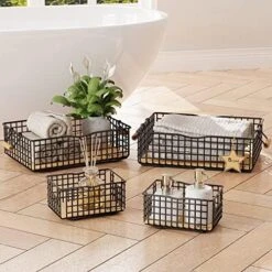 Metal Wire Basket Storage, Bathroom Basket For Organizing, Bathroom Counter Organizer With Wooden Handles, Farmhouse Bathroom Decor Tray, Toilet Paper Basket Storage (Set Of 3, Black) 26 Metal Wire Basket Storage, Bathroom Basket For Organizing, Bathroom Counter Organizer With Wooden Handles, Farmhouse Bathroom Decor Tray, Toilet Paper Basket Storage (Set Of 3, Black) -Songmics Furniture Shop 51HySgL1pFL. AC