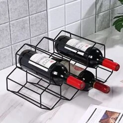 Countertop Wine Rack Freestanding, Small Wine Holder Stand Metal Wine Rack Honeycomb, Black 9 Wine Bottle Holder Organizer For Water Bottle, Tabletop Wine Storage Holder Rack For Home Kitchen Bar -Songmics Furniture Shop 51HzLJJuOFL