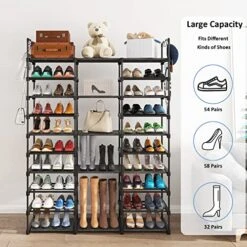 Plzlove 10 Tiers Shoe Rack Organizer For Closet & Entryway, Tall Metal Shoe Shelf Storage 54-62 Pairs, Extra Large Shoe Stand Black Stackable Boot Rack For Garage, Bedroom, Cloakroom With Hooks -Songmics Furniture Shop 51I0ymUp3gL