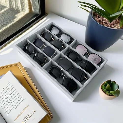 Svea Display Large Grey Premium Quality Velvet Glasses Tray Display Storage With Rearrangeable Compartments Stackable Jewelry Organizer 3 Svea Display Large Grey Premium Quality Velvet Glasses Tray Display Storage With Rearrangeable Compartments Stackable Jewelry Organizer - Image 3