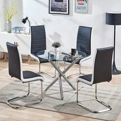 Round Dining Table With Tempered Glass Top - Modern Glass Dining Table Tea Coffee Table Office Kitchen Table Dining Room Table With Chrome Legs, 35.4 Diameter -Songmics Furniture Shop 51I8vAowCRL. AC