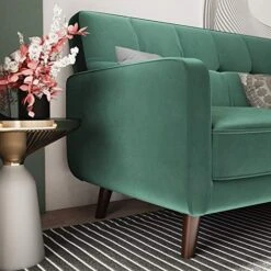 HONBAY Velvet Fabric Loveseat Sofa Tufted 2-Seats Sofa With Wood Legs Upholstered Loveseats For Small Space, Emerald Green -Songmics Furniture Shop 51IAF7pOLnL