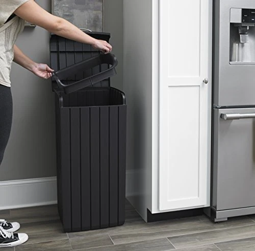 Keter Copenhagen 32 Gallon Resin Large Trash Can With Lid For Patio And Outdoor Kitchen, Brown 5 Keter Copenhagen 32 Gallon Resin Large Trash Can With Lid For Patio And Outdoor Kitchen, Brown - Image 5