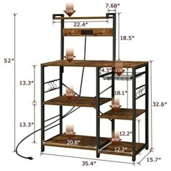 SUPERJARE Bakers Rack With Power Outlet, Microwave Stand, Coffee Bar With Wire Basket, Kitchen Storage Rack With 6 S-Hooks, Kitchen Shelves For Spices, Pots And Pans - Vintage Brown -Songmics Furniture Shop 51IFlIj1fXL