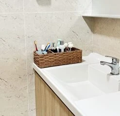 3 Section Toilet Paper Tray Basket, Toilet Tank Waterproof Storage Baskets, Rustic Farmhouse Bathroom Decor, Organizer For Bathroom, Wicker Organizer For Bathroom Home Washroom (Light Brown) -Songmics Furniture Shop 51IGIDJKpHL