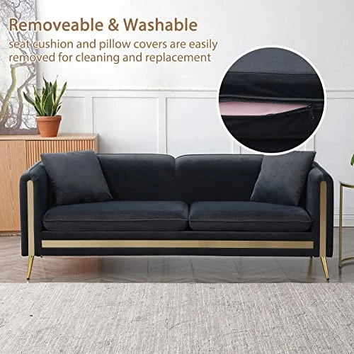 CALABASH 2 Piece Living Room Furniture Sets, Modern Tufted Velvet Sofa Couch And Loveseat With Removable Cushions Side Pocket And 4 Pillows For Bedroom Apartment(Black, 2+3 Seat) 6 CALABASH 2 Piece Living Room Furniture Sets, Modern Tufted Velvet Sofa Couch And Loveseat With Removable Cushions Side Pocket And 4 Pillows For Bedroom Apartment(Black, 2+3 Seat) - Image 6