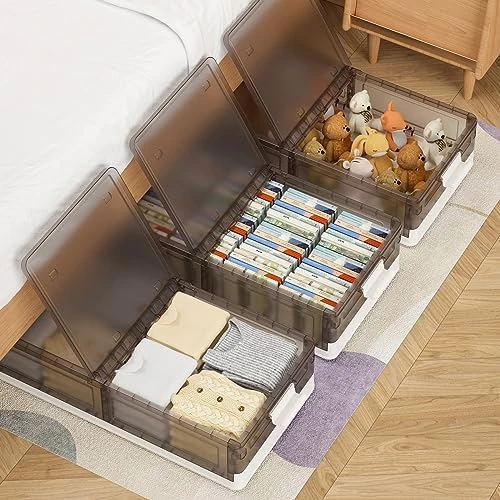 Under Bed Storage With Wheels - 7.88'' High Under Bed Storage Bins For Clothes Underbed Storage Containers With Lids 13.5Gal Folding Cube Storage Plastic Storage Stackable Laundry Organization And Storage Blanket Storage 9 Under Bed Storage With Wheels - 7.88'' High Under Bed Storage Bins For Clothes Underbed Storage Containers With Lids 13.5Gal Folding Cube Storage Plastic Storage Stackable Laundry Organization And Storage Blanket Storage - Image 9