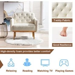 KINFFICT Modern Accent Chair, Upholstered Single Sofa Arm Chair For Living Room And Bedroom, Upholstered Comfy Armchair Chair With Solid Tapered Metal Legs, White -Songmics Furniture Shop 51IWVVVuKtL