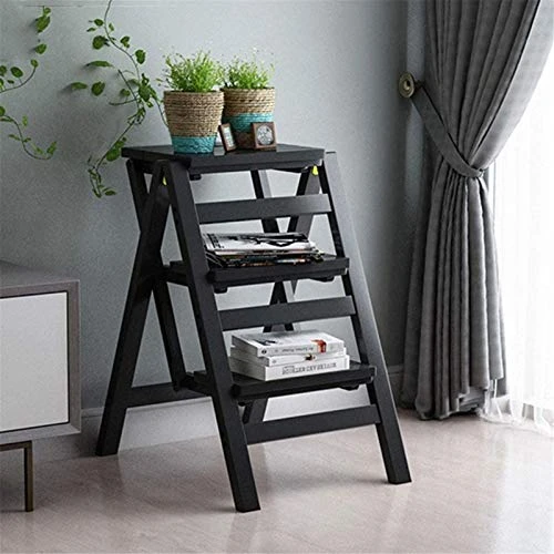 XOUVY Portable Step Stoo - Folding Ladder 3-Tier Free Standing Ladder Shelf Leaning Home Office Wooden Frame Decor Bookshelf Storage Flower Shelf Display Shelf 3 XOUVY Portable Step Stoo - Folding Ladder 3-Tier Free Standing Ladder Shelf Leaning Home Office Wooden Frame Decor Bookshelf Storage Flower Shelf Display Shelf - Image 3