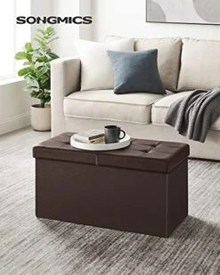 SONGMICS 30 Inches Folding Storage Ottoman Bench, Storage Chest Footstool, Brown ULSF45BR & 43 Inches Folding Storage Ottoman Bench, Storage Chest, Footrest, Holds Up To 660 Lb, Brown ULSF703