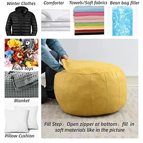 C COMFORTLAND Unstuffed Faux Suede Ottoman Pouf, Round Foot Rest Poof Ottomans, Floor Foot Stool Poufs, Bean Bag Chair Cover With Storage For Living Room, Bedroom, Or Wedding Gifts Yellow 3 C COMFORTLAND Unstuffed Faux Suede Ottoman Pouf, Round Foot Rest Poof Ottomans, Floor Foot Stool Poufs, Bean Bag Chair Cover With Storage For Living Room, Bedroom, Or Wedding Gifts Yellow - Image 3