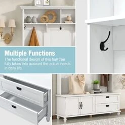 LUMISOL Hall Tree With Storage Cabinet And 2 Large Drawers, Hall Tree With Bench And Shoe Storage, 59" Widen Entryway Bench With Coat Rack, White 10 LUMISOL Hall Tree With Storage Cabinet And 2 Large Drawers, Hall Tree With Bench And Shoe Storage, 59" Widen Entryway Bench With Coat Rack, White -Songmics Furniture Shop 51IdP49gxPL 1