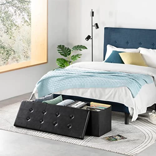 Otto & Ben Folding Chest With Memory Foam Seat Tufted Faux Leather Trunk Bedroom Ottomans Bench End Table, 45 Inch, Black 3 Otto & Ben Folding Chest With Memory Foam Seat Tufted Faux Leather Trunk Bedroom Ottomans Bench End Table, 45 Inch, Black - Image 3