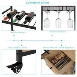 URKNO Bar Cart For Home, Mobile Kitchen Baker's Rack With Drawer, Industrial Wine Cart Microwave Stands With Wine Rack, Glass Holder, Hooks, Rustic Brown -Songmics Furniture Shop 51IgyD0xCzL