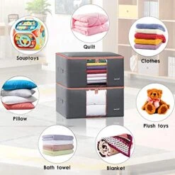 𝐁𝐘𝐆 𝟏𝟎𝟎𝐋 𝐖𝐚𝐭𝐞𝐫𝐩𝐫𝐨𝐨𝐟 𝐂𝐥𝐨𝐭𝐡𝐞𝐬 𝐒𝐭𝐨𝐫𝐚𝐠𝐞 𝐁𝐚𝐠, Closet Organizer With Heavy-duty 600D Fabric & Reinforced Handle For Comforters, Bedding,Blankets，Clothing，Pillows, Decorations Store，Extra Large Capacity,Pack Of 2(Gray) -Songmics Furniture Shop 51IkQCbRx7L