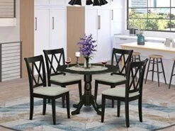 East West Furniture DLCL5-WHI-C 5Pc Dining Set Includes A Round Dinette Table With Drop Leaves And Four Double X Back Microfiber Seat Kitchen Chairs, White Finish, 5 -Songmics Furniture Shop 51Il8R3UguL. AC