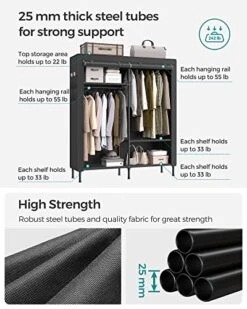 SONGMICS Garment Rack Heavy Duty Clothes Rack, 65 Inch Freestanding Portable Wardrobe Closet With Hanging Rails And Shelves, Total Load 242 Lb, Easy Assembly, For Cloakroom Bedroom, Black URDR301B02 -Songmics Furniture Shop 51ItJ5qmpgL
