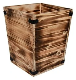 Owlgift Decorative Rustic Burnt Wood Trash Can, Farmhouse Stylish Wooden Waste Basket Near Desk, Square Garbage Cans Trashcan With Metal Brackets For Office, Bedroom & Bathroom -Songmics Furniture Shop 51Iu7lnUMnS