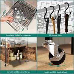 YITAHOME Kitchen Cart With Storage, Industrial Kitchen Carts For Home, Serving Cart With Cabinets And Movable Baskets, Rolling Bar Cart For Dining Room, Rustic Brown -Songmics Furniture Shop 51IuSwmILhL