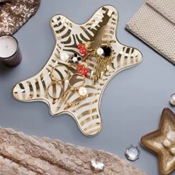 Trycooling Hand Painted Tiger Skin Ceramic Jewelry Dish Small Jewelry Rack Tray Rings Bracelets Earrings Trays Holder (Gold) -Songmics Furniture Shop 51IvP64HUbL