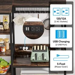 Tribesigns Baker’s Rack With Power Outlets, 8-Tier Microwave Stand With Storage Shelves, Freestanding Kitchen Utility Shelf Organizer For Dining Room Living Room, Rustic Brown -Songmics Furniture Shop 51IvRWUOUyL