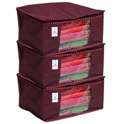 3 Piece Non Woven Saree Cover Set, Maroon
