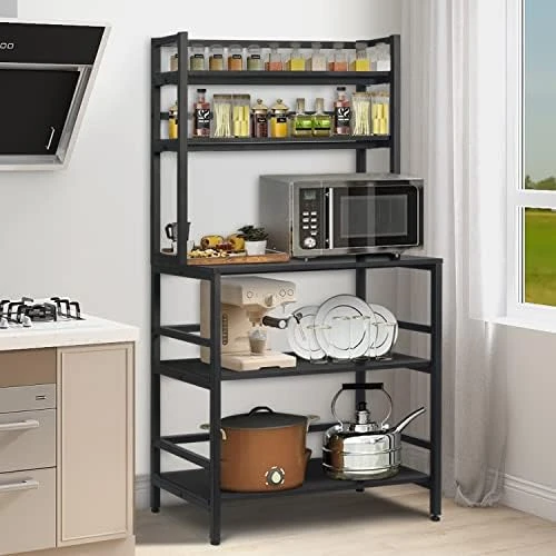 Rotihom Bakers Rack, Industrial Microwave Oven Stand With Shelf, Kitchen Utility Storage Shelf, Coffee Station, Bakers Racks For Kitchens With Storage, Rustic Brown/Black (Style 1 -Black) 8 Rotihom Bakers Rack, Industrial Microwave Oven Stand With Shelf, Kitchen Utility Storage Shelf, Coffee Station, Bakers Racks For Kitchens With Storage, Rustic Brown/Black (Style 1 -Black) - Image 8