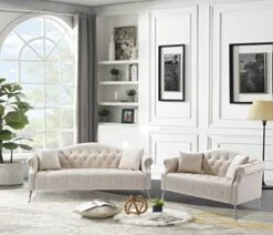 HomSof 2 Pieces Velvet Living Room Set, Classic Chesterfield Sofa Loveseat And 3 Couch With Button Tufted And Rolled Arms, 4 Pillows Included, 5 Seater, Beige(5-Seater) -Songmics Furniture Shop 51IwvN 5TaL. AC