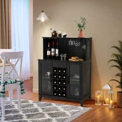 Giantex Buffet Hutch Cabinet, Kitchen Hutch Sideboard, 15 Wine Bottle Modulars, Glasses Holder Rack, Buffet Cabinet On Storage Island, Wood Stationary Kitchenware Server (Grey) -Songmics Furniture Shop 51IyMzIXBoL